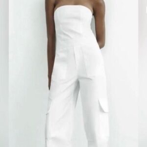 Zara White Strapless Jumpsuit